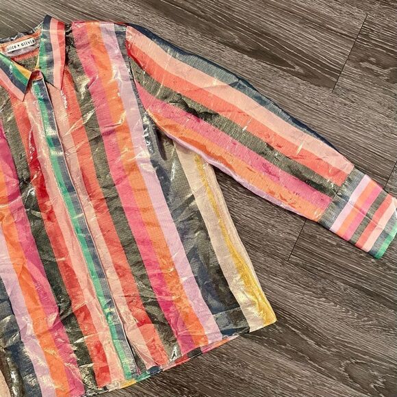 Alice + Olivia Rainbow Willa Metallic Striped Shirt - Picture 5 of 6